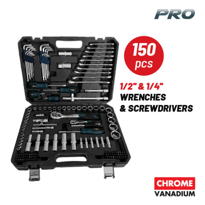 BORMANN Pro BHT5130 Σετ Καρυδάκια 1/4'' & 1/2' με Καστάνια,Κατσαβίδια,Κλειδιά 150τμχ 077817