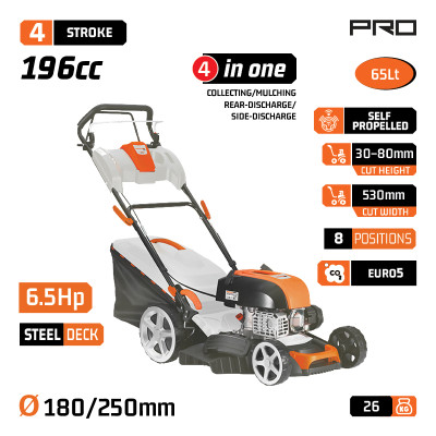 NAKAYAMA Pro PM5530 Χλοοκοπτική Βενζίνης Αυτοκινούμενη,196cc, Πλάτος Κοπής 53cm, Κάδος 60L, 4 σε 1 084105