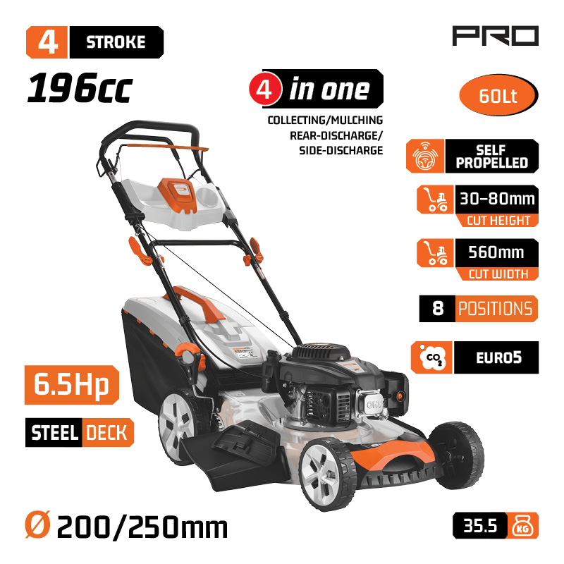 NAKAYAMA Pro PM5560 Χλοοκοπτική Αυτοκινούμενη Βενζίνης, 196cc, Πλάτος Κοπής 56cm, Κάδος 60L, 4 σε 1 084112