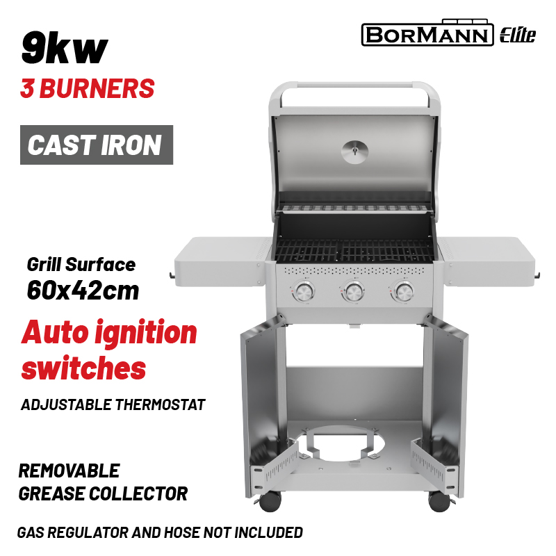 BORMANN Elite BBQ7030 Ψησταριά Υγραερίου LEGEND 3 Εστιών με Μαντεμένια Σχάρα LUXURY TYPE 084204