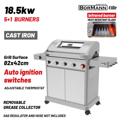 BORMANN Elite BBQ7051 Ψησταριά Υγραερίου LEGENd 5+1 Εστιών με Μαντεμένια Σχάρα LUXURY TYPE 084235