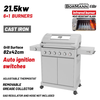 BORMANN Elite BBQ7061 Ψησταριά Υγραερίου LEGEND 6+1 Εστιών με Μαντεμένια Σχάρα LUXURY TYPE 084242
