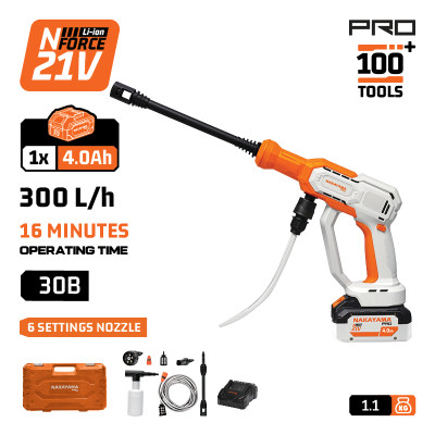 NAKAYAMA Pro EC1660X4CA Πλυστικό Μπαταρίας 21V,30Bar,300Lt/h,Μπαταρία 4Αh με 6 Λειτουργίες & Βαλίτσα 086307