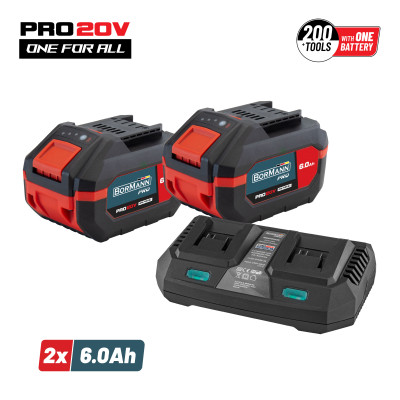 BORMANNN Pro BBP9866 Starter Kit 20V,Μπαταρίες 2x6.0Ah & Διπλός Ταχυφορτιστής ,Li-Ion,4.5A 087083