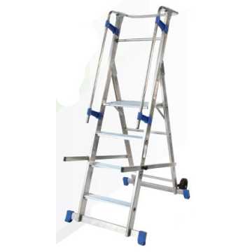 Pankoskal Σκάλα βιομηχανική τροχήλατη, για βαριές εργασίες με κουπαστή 3 σκαλοπάτια + Πλατφόρμα