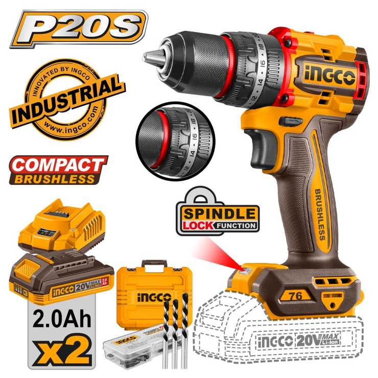 Ingco Κρουστικό Δραπανοκατσάβιδο Compact Μπαταρίας 20V Li-Ion 76Nm CIDLI20768E