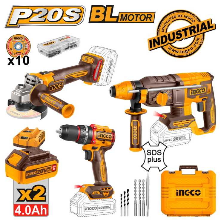 Ingco Εργαλεία Μπαταρίας 20V Li-Ion Σετ 3 τεμ. COSLI241198E