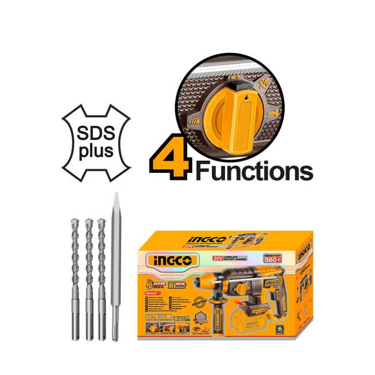 Ingco Πιστολέτο Περιστροφικό Κρουστικό Σκαπτικό Μπαταρίας 20V Li-Ion SOLO 2.5J CRHLI20268