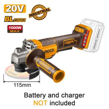 Ingco Γωνιακός Τροχός Μπαταρίας 115mm 20V Li-Ion (διακόπτη σκανδάλης στην λαβή) CAGLI211156E