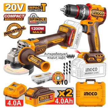 INGCO Κρουστικό Δραπανοκατσάβιδο Μπαταρίας και Γωνιακός Τροχός Μπαταρίας CKLI20256E