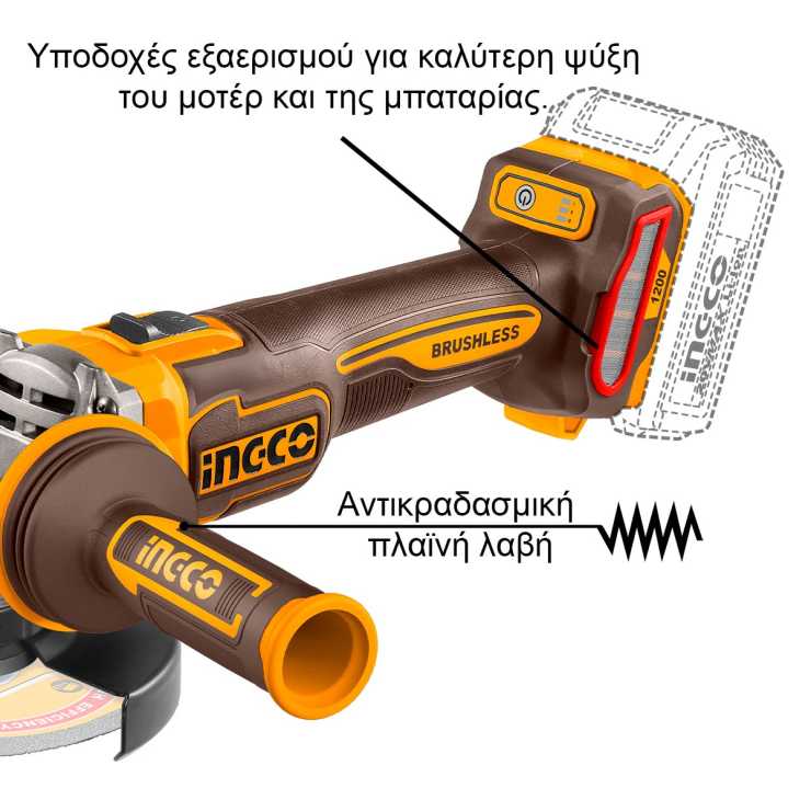 INGCO Κρουστικό Δραπανοκατσάβιδο Μπαταρίας και Γωνιακός Τροχός Μπαταρίας CKLI20256E