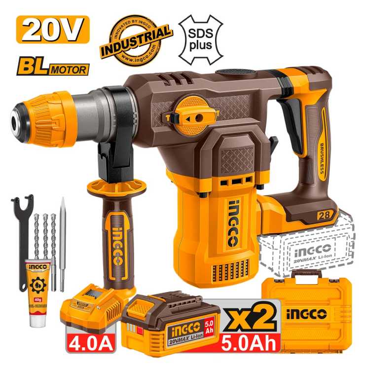 INGCO Πιστολέτο Περιστροφικό Κρουστικό Σκαπτικό Μπαταρίας 20V Li-Ion 4.5J Φ28mm CRHLI202862E 