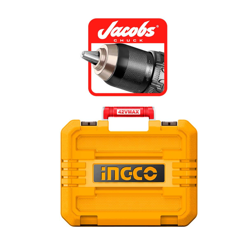 INGCO Κρουστικό Δραπανοκατσάβιδο Compact Μπαταρίας 42V Li-Ion 169Nm με Jacobs Τσοκ, τεχνολογία Tabless Cells CIDLI4216982