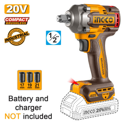 INGCO Μπουλονόκλειδο Κρουστικό Μπαταρίας 20V Li-Ion SOLO 405-555Nm με AΙ CIWLI20451