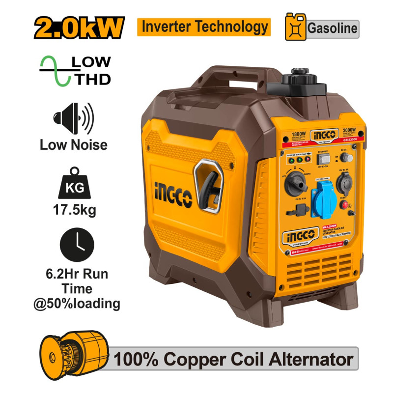 INGCO Γεννήτρια Inverter Βαλιτσάκι Βενζίνης 2kW 2.5kVA 2.5HP GEI23006