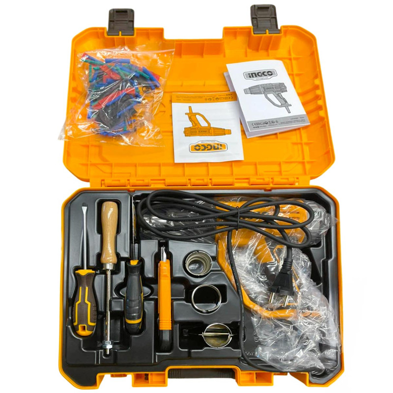 Ingco Πιστόλι Θερμού Αέρα 2000W +Εργαλεία Χειρός +Βαλίτσα HG200058E