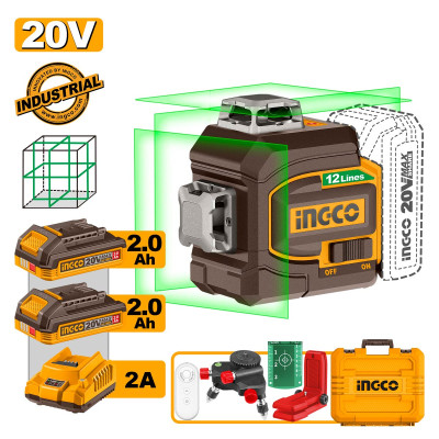 INGCO Αυτοαλφαδιαζόμενο Πράσινο Laser 3D Μπαταρίας 20V Li-Ion HLL3012165E