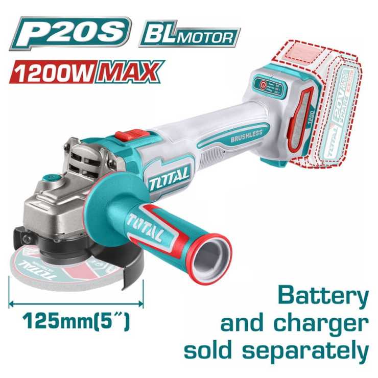 Total Επαγγ. Γωνιακος Τροχος Μπατ. Li-Ion 20V / 125Mm Χωρις Μπαταρια & Φορτιστη (Tagli221253)