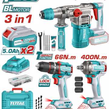 TOTAL ΕΠΑΓΓ. ΣΕΤ ΔΡΑΠ/ΒΙΔΟ ΚΡΟΥΣΤ.+ΠΝΕΥΜΑΤΙΚΟ ΠΙΣΤ.+ ΜΠΟΥΛΟΝΟΚΛΕΙΔΟ ΜΠΑΤ. Li-ion 20V (TCKLI20638E)