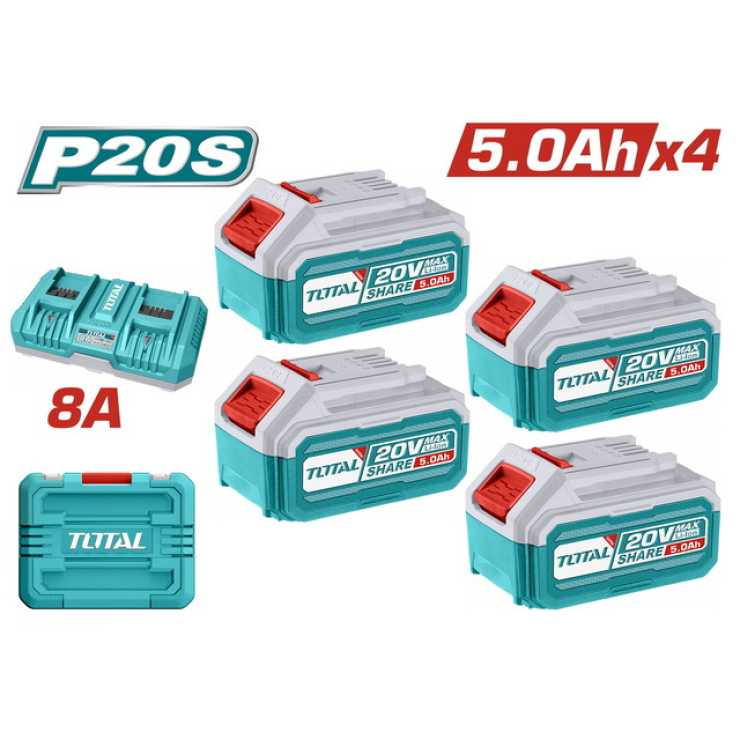 TOTAL ΕΠΑΓΓΕΛΜΑΤΙΚΟ ΣΕΤ 4τεμ ΜΠΑΤΑΡΙΑΣ TFBLI2053 Li-ion 20V / 5Ah + 1τεμ ΤΑΧΥΦΟΡΤΙΣΤΗΣ TFCLI2082 (TFBCLI20285E)