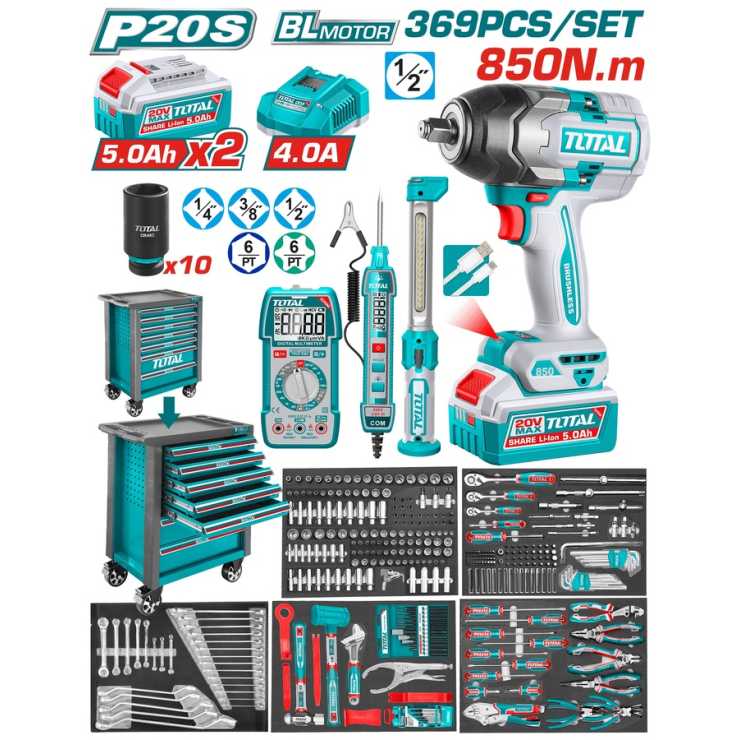 TOTAL ΕΠΑΓΓΕΛΜΑΤΙΚΟ ΕΡΓΑΛΕΙΟΦΟΡΟΣ ΜΕ ΜΠΟΥΛΟΝΟΚΛΕΙΔΟ 850Nm & 369ΤΕΜ ΕΡΓΑΛΕΙΑ (THPTCS83692)