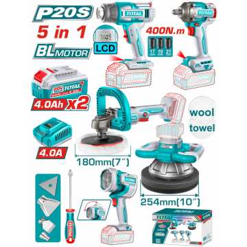 TOTAL ΕΠΑΓΓΕΛΜΑΤΙΚΟ ΣΕΤ 5τεμ ΕΡΓΑΛΕΙΩΝ ΜΠΑΤΑΡΙΑΣ Li-ion 20V / 4Ah / 2 ΜΠΑΤΑΡΙΕΣ BL Motor (TOSLI250592E)