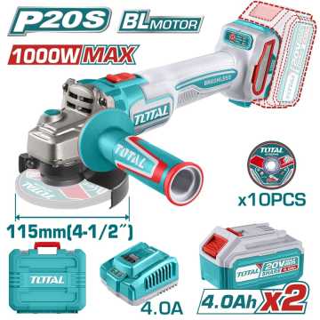 TOTAL ΕΠΑΓΓ. ΣΕΤ ΓΩΝΙΑΚΟΣ ΤΡΟΧΟΣ 115mm ΜΠΑΤ. Li-ion 20V / 4Ah / 2 ΜΠΑΤ (TAGLI271532E)