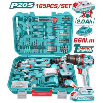 TOTAL ΕΠΑΓΓ. ΣΕΤ ΔΡΑΠ/ΒΙΔΟ ΚΡΟΥΣΤΙΚΟ ΜΠΑΤ. Li-ion 20V/2Ah/66Nm/1 ΜΠΑΤ BL Motor 165ΤΕΜ (THKTHP11652E)