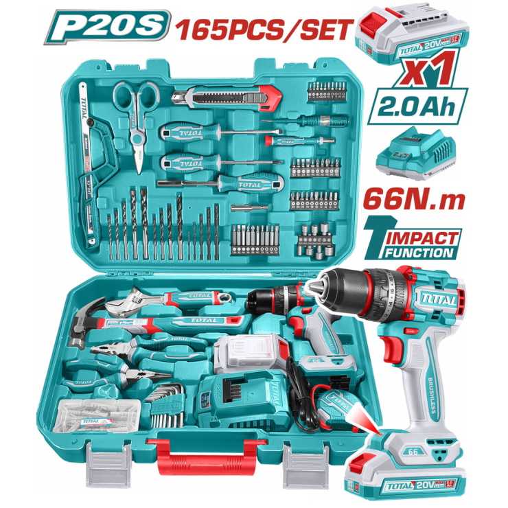 TOTAL ΕΠΑΓΓ. ΣΕΤ ΔΡΑΠ/ΒΙΔΟ ΚΡΟΥΣΤΙΚΟ ΜΠΑΤ. Li-ion 20V/2Ah/66Nm/1 ΜΠΑΤ BL Motor 165ΤΕΜ (THKTHP11652E)