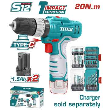 TOTAL ΕΠΑΓΓ. ΔΡΑΠ/ΒΙΔΟ ΚΡΟΥΣΤΙΚΟ ΜΠΑΤ. Li-ion 12V / 1.5Ah / 20Nm / 2 ΜΠΑΤ Type-C (TOSLI241197E)