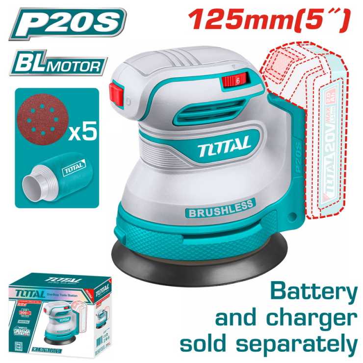 TOTAL ΕΠΑΓΓ. ΕΚΚΕΝΤΡΟ ΤΡΙΒΕΙΟ ΧΟΥΦΤΑΣ ΜΠΑΤ. Li-ion 20V / 125mm ΧΩΡΙΣ ΜΠΑΤΑΡΙΑ & ΦΟΡΤΙΣΤΗ (TROSLI2002)