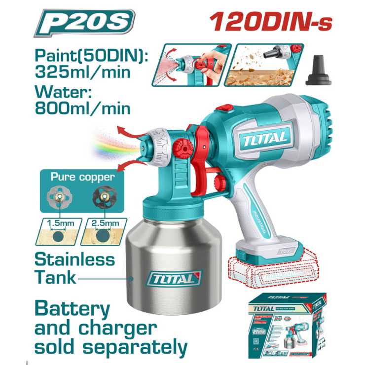 TOTAL ΠΙΣΤΟΛΙ ΒΑΦΗΣ ΜΕ ΜΕΤΑΛ. ΔΟΧΕΙΟ ΜΠΑΤ. Li-ion 20V ΧΩΡΙΣ ΜΠΑΤ & ΦΟΡΤΙΣΤΗ (TSGLI20041)