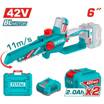 TOTAL ΕΠΑΓΓ. ΣΕΤ ΑΛΥΣΟΠΡΙΟΝΟ ΚΛΑΔ. ΜΠΑΤ. Li-ion 42V / 6"/ 2Ah / 2 ΜΠΑΤ BL Motor (TGSLI42681E)