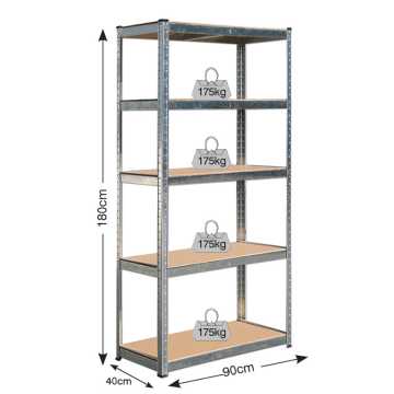 ΡΑΦΙΕΡΑ ΜΕΤΑΛΛΙΚΗ ΓΑΛΒΑΝΙΖΕ ΜΕ ΞΥΛΙΝΑ ΡΑΦΙΑ (MDF) 90x40x180 - 175kg - 5 ΡΑΦΙΑ
