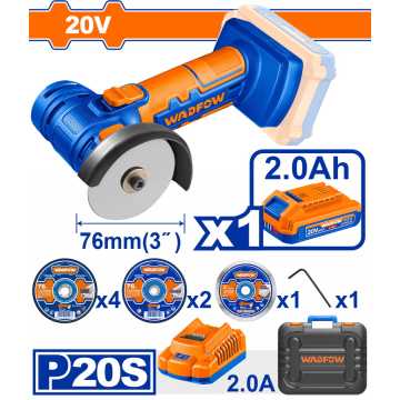 WADFOW MINI ΓΩΝΙΑΚΟΣ ΤΡΟΧΟΣ ΜΠΑΤ. Li-ion 20V / 2Ah / 1 ΜΠΑΤΑΡΙΑ (WLAP573)