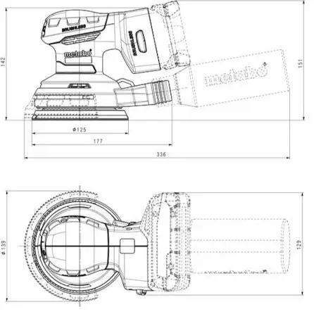 METABO 18 Volt Τριβείο Χούφτας Μπαταρίας SXA 18 LTX 125 BL με 125 mm πέλμα λείανσης 600146850
