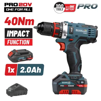 BORMANN Pro BBP5446X2 Δραπανοκατσάβιδο Κρουστικό 20V,1x2Ah,Li-Ion,40Nm,2 Ταχύτητες & Βαλίτσα 083597