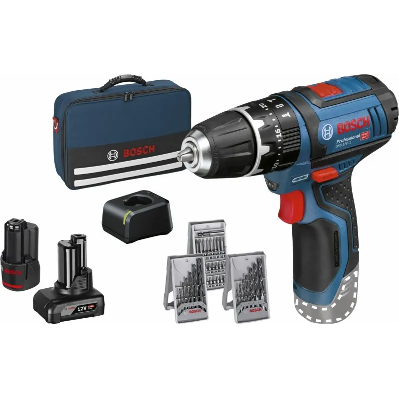 BOSCH GSB 12V-15 PROFESSIONAL ΚΡΟΥΣΤΙΚΟ ΔΡΑΠΑΝΟΚΑΤΣΑΒΙΔΟ 12V ΜΕ 2 ΜΠΑΤΑΡΙΕΣ (GBA 2.0Ah, GBA 4.0Ah)+ ΣΕΤ ΕΞΑΡΤΗΜΑΤΩΝ 06019B690G