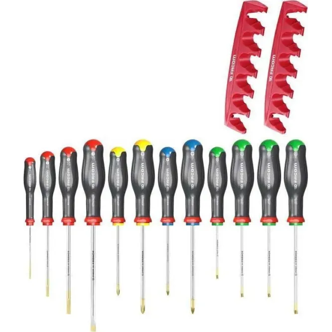 FACOM  Σετ 12 τεμάχια Κατσαβίδια PZ/PH/Ίσια/TORX + 2 Βάσεις AT.J12R2PB