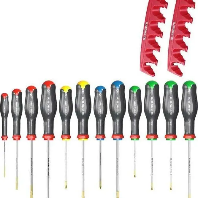 FACOM  Σετ 12 τεμάχια Κατσαβίδια PZ/PH/Ίσια/TORX + 2 Βάσεις AT.J12R2PB