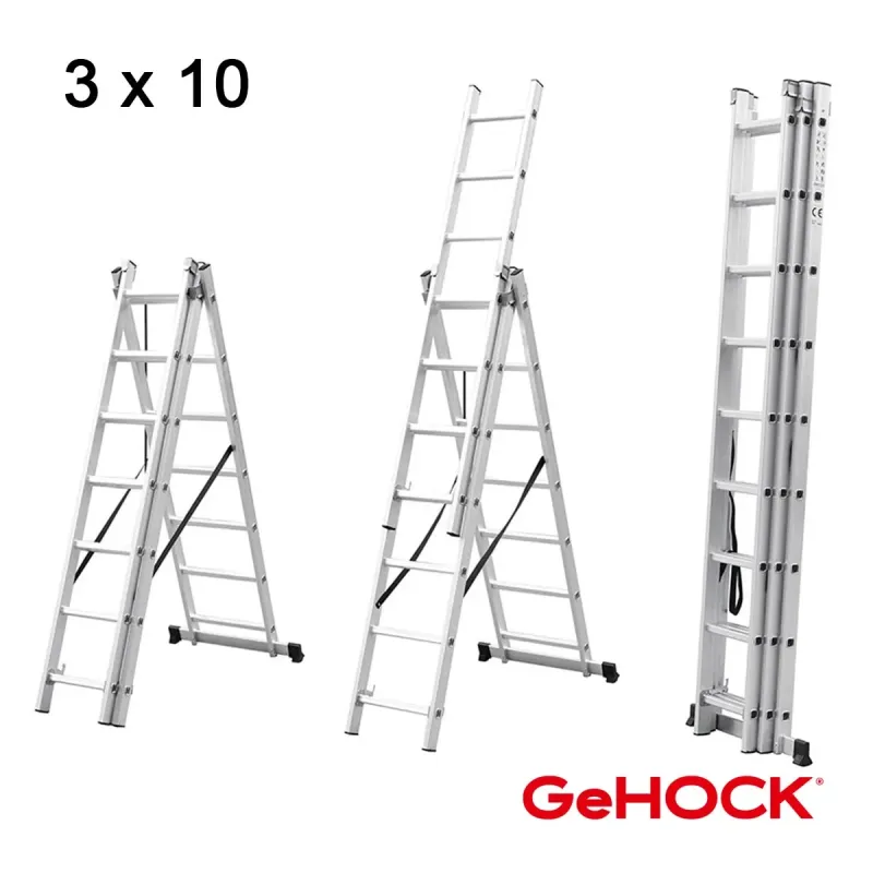Gehock Τριπλή Σκάλα Επεκτεινόμενη Αλουμινίου 3 x 10 Σκαλοπάτια 10295310