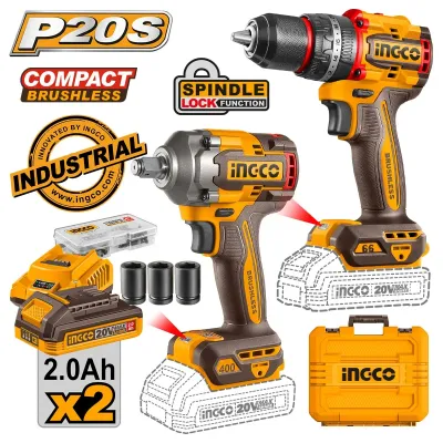 Ingco Εργαλεία Compact Μπαταρίας 20V Li-Ion Σετ 2 τεμ. CKLI20275E