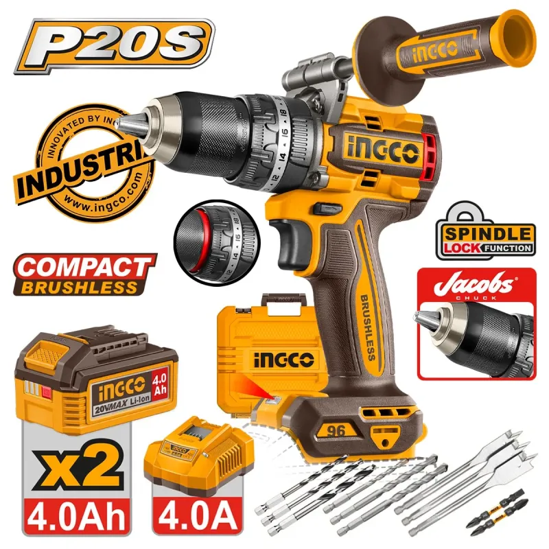 Ingco Κρουστικό Δραπανοκατσάβιδο Compact Μπαταρίας 20V Li-Ion 96Nm με Jacobs Τσοκ CIDLI209686E