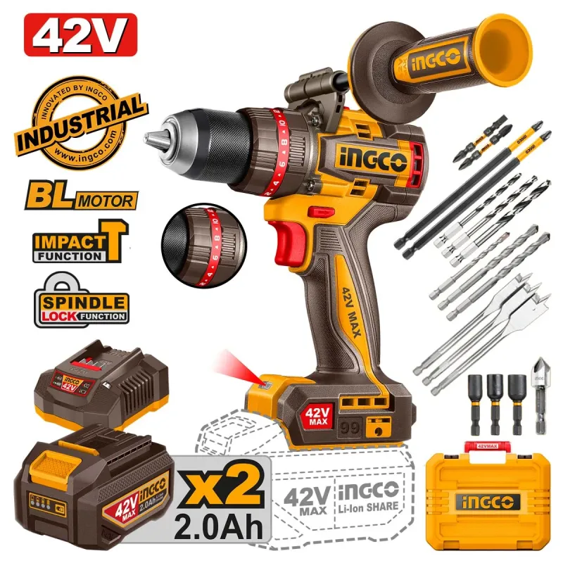 Ingco Κρουστικό Δραπανοκατσάβιδο Compact Μπαταρίας 42V Li-Ion 99Nm CIDLI429982E