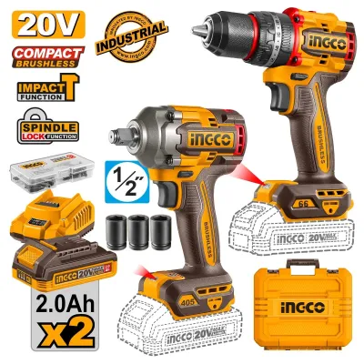 Ingco Εργαλεία Compact Μπαταρίας 20V Li-Ion Σετ 2 τεμ. CKLI20286E