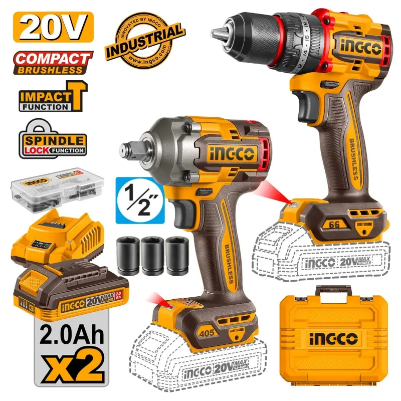 Ingco Εργαλεία Compact Μπαταρίας 20V Li-Ion Σετ 2 τεμ. CKLI20286E