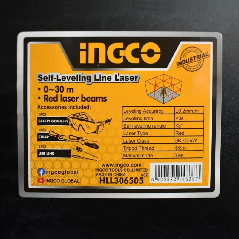 Ingco Αυτοαλφαδιαζόμενο Laser Σταυρού με 5 Κόκκινες Δέσμες HLL306505