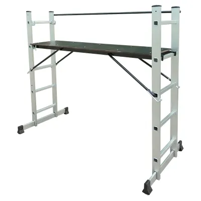 BORMANN Pro BHL9090 Πολυμορφική Σκαλωσιά Αλουμινίου 3 Σε 1, 5+5 Σκαλιά Με Μπάρα Σταθεροποίησης 051435