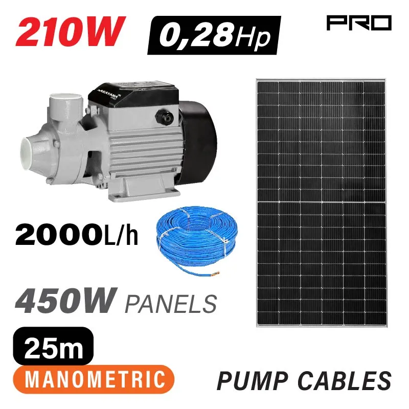 NAKAYAMA Pro NP2200 Αντλία Νερού με Φωτοβολταικό 24V,210W,Μέγιστο Μανομετρικό 25m & Πάνελ 450W 080039