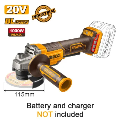 Ingco Γωνιακός Τροχός Μπαταρίας 115mm 20V Li-Ion (διακόπτη σκανδάλης στην λαβή) CAGLI211156E